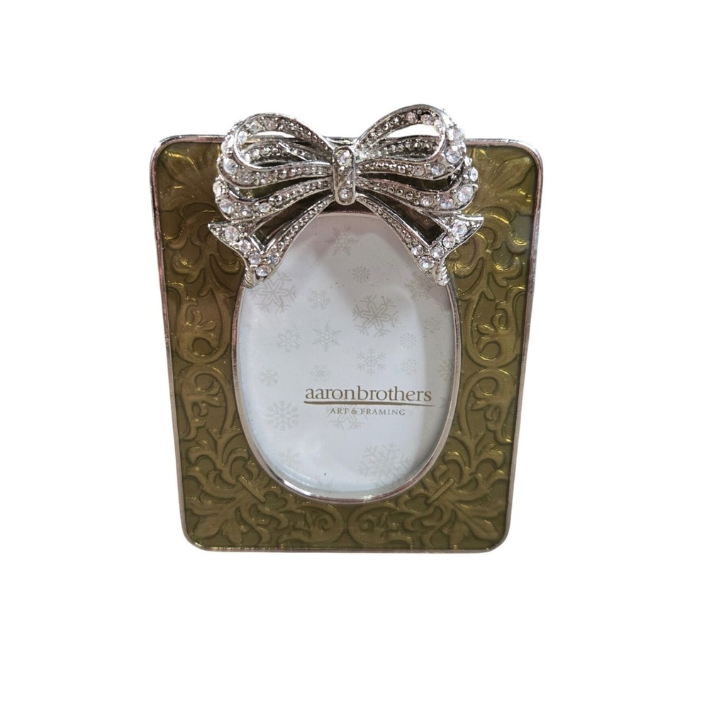 Aaron Brothers Mini Enamel Picture Frame Rhinestone Bow Trim 3x2
